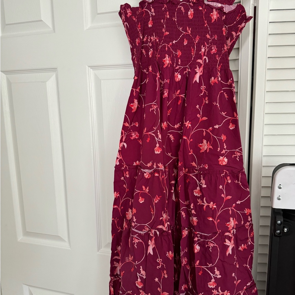 Ellie hill house nap dress burgundy botanical poplin - Picture 4 of 4